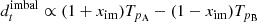 $$ \begin{aligned} d_t^\mathrm{imbal}&\propto (1+x_\mathrm{im} )T_{p_\mathrm{A} }-(1-x_\mathrm{im} )T_{p_\mathrm{B} } \end{aligned} $$