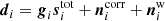$$ \begin{aligned} \boldsymbol{d}_i=\boldsymbol{g}_i\boldsymbol{s}_{i}^\mathrm{tot} +\boldsymbol{n}_{i}^\mathrm{corr} +\boldsymbol{n}_{i}^\mathrm{w} \end{aligned} $$
