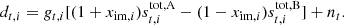 $$ \begin{aligned} d_{t,i}=g_{t,i}[(1+x_{\mathrm{im} ,i})s_{t,i}^\mathrm{tot,A} -(1-x_{\mathrm{im} ,i})s_{t,i}^\mathrm{tot,B} ]+n_t. \end{aligned} $$