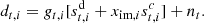 $$ \begin{aligned} d_{t,i}=g_{t,i}[s_{t,i}^\mathrm{d} +x_{\mathrm{im} ,i}s_{t,i}^c]+n_t. \end{aligned} $$
