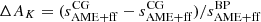 $ \Delta A_{K}=(s^{\mathrm{CG}}_{\mathrm{AME}+\mathrm{ff}}-s^{\mathrm{CG}}_{\mathrm{AME}+\mathrm{ff}})/s^{\mathrm{BP}}_{\mathrm{AME}+\mathrm{ff}} $