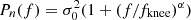 $ P_n(f) = \sigma^2_0 (1 + (f/f_\mathrm{knee})^\alpha) $