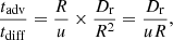 $$ \begin{aligned} \frac{t_{\rm adv}}{t_{\rm diff}} = \frac{R}{u} \times \frac{D_{\rm r}}{R^2} = \frac{D_{\rm r}}{uR}, \end{aligned} $$