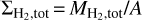${{{{\rm{\Sigma }}_{{{\rm{H}}_2},{\rm{tot}}}} = {M_{{{\rm{H}}_2},{\rm{tot}}}}} \mathord{\left/ {\vphantom {{{{\rm{\Sigma }}_{{{\rm{H}}_2},{\rm{tot}}}} = {M_{{{\rm{H}}_2},{\rm{tot}}}}} A}} \right. \kern-\nulldelimiterspace} A}$