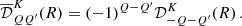 $$ \begin{aligned} \overline{\mathcal{D} }^K_{QQ^{\prime }}(R) = (-1)^{Q-Q^{\prime }}\mathcal{D} ^K_{-Q -Q^{\prime }}(R) \, . \end{aligned} $$