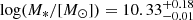 $ {\log}(M_{*}/[M_{\odot}])=10.33^{+0.18}_{-0.01} $