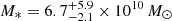 $ M_{*}=6.7^{+5.9}_{-2.1}\times10^{10}\,{{M}_{\odot}} $