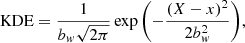 $$ \begin{aligned} \text{ KDE}= \frac{1}{ b_w \sqrt{2\pi }} \exp {\left( -\frac{(X-x)^2}{2 b_w^2} \right)} ,\end{aligned} $$