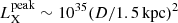 $ {L}_{\mathrm{X}}^{\mathrm{peak}} \sim 10^{35}({D/1.5 \,\mathrm{kpc}})^{2} $