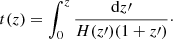 $$ \begin{aligned} {t(z) = \int _0^z \frac{\mathrm{d}z\prime }{H(z\prime )(1+z\prime )}}\cdot \end{aligned} $$
