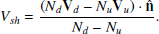 $$ \begin{aligned} V_{sh} = \frac{(N_d\mathbf V _d - N_u\mathbf V _u) \cdot \hat{\mathbf{n }}}{N_d-N_u}. \end{aligned} $$