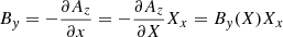 $$ \begin{aligned} B_y = -\frac{\partial A_z}{\partial x}=-\frac{\partial A_z}{\partial X}X_x = B_y(X)X_x \end{aligned} $$