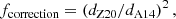 $$ \begin{aligned} f_\mathrm{correction} = \left(d_\mathrm{Z20} / d_\mathrm{A14} \right)^2, \end{aligned} $$