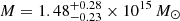 $ M = 1.48^{+0.28}_{-0.23} \times 10^{15}\,M_\odot $
