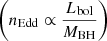 $ \left(n_{\mathrm{Edd}} \propto \frac{L_{\mathrm{bol}}}{M_{\mathrm{BH}}}\right) $
