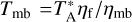 ${T_{{\rm{mb}}}} = {{T_{\rm{A}}^*{\eta _{\rm{f}}}} \mathord{\left/ {\vphantom {{T_{\rm{A}}^*{\eta _{\rm{f}}}} {{\eta _{{\rm{mb}}}}}}} \right. \kern-\nulldelimiterspace} {{\eta _{{\rm{mb}}}}}}$