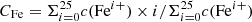 $ C_{\mathrm{Fe}} = \Sigma^{25}_{i=0} c(\mathrm{Fe}^{i+})\times i / \Sigma^{25}_{i=0} c(\mathrm{Fe}^{i+}) $