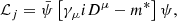 $$ \begin{aligned} \mathcal{L}_j = \bar{\psi }\left[\gamma _\mu i D^\mu - m^*\right]\psi ,\end{aligned} $$
