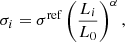 $$ \begin{aligned} \sigma _{i} = \sigma ^\mathrm{ref} \left(\frac{L_i}{L_0}\right)^{\alpha }, \\ \end{aligned} $$