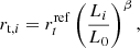 $$ \begin{aligned} r_{\mathrm{t},i}= r^\mathrm{ref}_t \left(\frac{L_i}{L_0}\right)^{\beta }, \\ \end{aligned} $$