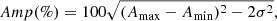 $$ \begin{aligned} Amp (\%) = 100 \sqrt{(A_{\max } - A_{\min })^2 - 2 \sigma ^2}, \end{aligned} $$