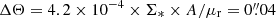 $ \Delta\Theta = 4.2\times 10^{-4}\times \Sigma_* \times A / \mu_{\mathrm{r}} = 0{{\overset{\prime\prime}{.}}}04 $