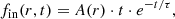 $$ \begin{aligned} f_{\mathrm{in}}(r,t)=A(r)\cdot t\cdot e^{-t/\tau }, \end{aligned} $$