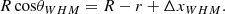 $$ \begin{aligned} R \, \mathrm{cos}\theta _{WHM} = R - r + \Delta x_{WHM} .\end{aligned} $$