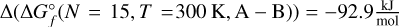 $\left( {{\rm{\Delta }}G_f^^\circ \left( {N = 15,T = 300{\rm{K}},A - B} \right)} \right) = - 92.9{{{\rm{kJ}}} \over {{\rm{mol}}}}$