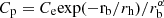 $ C_{\mathrm{p}}=C_{\mathrm{e}} \mathrm{exp(-r_{\mathrm{b}}}/r_{\mathrm{h}})/r^{\alpha}_{\mathrm{b}} $