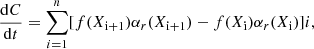 $$ \begin{aligned} \frac{\mathrm{d}C}{\mathrm{d}t} = \sum _{i=1}^{n} [f(X_{\rm i+1}) \alpha _r (X_{\rm i+1}) - f(X_{\rm i}) \alpha _r (X_{\rm i})] i , \end{aligned} $$