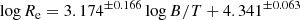 $$ \begin{aligned} \log R_{\rm e} = 3.174^{\pm 0.166} \log B/T + 4.341^{\pm 0.063} \end{aligned} $$