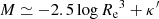 $$ \begin{aligned} M \simeq -2.5\log {R_{\rm e}}^3 + \kappa^\prime \end{aligned} $$