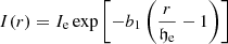 $$ \begin{aligned} I(r) = I_{\rm e} \exp \left[ -b_1\left( \frac{r}{\mathfrak{h} _{\rm e}} -1\right)\right] \end{aligned} $$