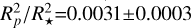 $R_p^2/R_ \star ^2 = 0.0031 \pm 0.0003$
