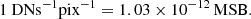 $$ \begin{aligned} 1~\mathrm{DN s} ^{-1}\mathrm{pix} ^{-1} = 1.03 \times 10^{-12}\,\mathrm{MSB} .\end{aligned} $$