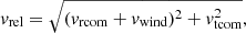 $$ \begin{aligned} v_{\rm rel} = \sqrt{(v_{\rm rcom} + v_{\rm wind})^2 + v_{\rm tcom}^2}, \end{aligned} $$