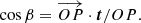 $$ \begin{aligned} \cos \beta = \overrightarrow{OP} \cdot \boldsymbol{t} / OP. \end{aligned} $$