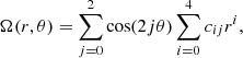 $$ \begin{aligned} \Omega (r,\theta )=\sum _{j=0}^2\cos (2j\theta )\sum _{i=0}^4c_{ij}r^i, \end{aligned} $$