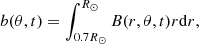 $$ \begin{aligned} b(\theta ,t)=\int _{0.7R_\odot }^{R_\odot } B(r,\theta ,t) r \mathrm{d} r, \end{aligned} $$