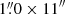 $ 1{{\overset{\prime\prime}{.}}}0 \times 11^{{\prime\prime}} $