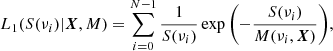 $$ \begin{aligned} L_1(S(\nu _i)|\boldsymbol{X}, M)=\sum ^{N-1}_{i=0} \frac{1}{S(\nu _i)} \exp {\left(-\frac{S(\nu _i)}{M(\nu _i,\boldsymbol{X})}\right)} ,\end{aligned} $$