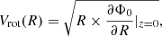 $$ \begin{aligned} V_{\rm rot}(R)=\sqrt{R\times \frac{\partial \Phi _0}{\partial R}\vert _{z=0}}, \end{aligned} $$