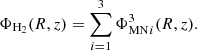 $$ \begin{aligned}&\Phi _\mathrm{H_2} (R,z)=\sum _{i=1}^3 {\Phi ^3_\mathrm{MN} }_i(R,z). \end{aligned} $$