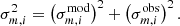$$ \begin{aligned} \sigma _{m, i}^2 = \left(\sigma _{m, i}^\mathrm{mod} \right)^2+\left(\sigma _{m, i}^\mathrm{obs} \right)^2. \end{aligned} $$