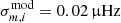 $ \sigma_{m, i}^\mathrm{mod}=0.02\,\mathrm{\muup Hz} $