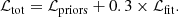 $$ \begin{aligned} \mathcal{L} _{\rm tot} = \mathcal{L} _{\rm priors} + 0.3\times \mathcal{L} _{\rm fit} .\end{aligned} $$