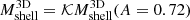 $ M_{\mathrm{shell}}^{\mathrm{3D}}=\mathcal{K} M_{\mathrm{shell}}^{\mathrm{3D}}(A=0.72) $