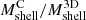 $ M_{\mathrm{shell}}^{\mathrm{C}} /M_{\mathrm{shell}}^{\mathrm{3D}} $