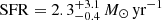 $ \mathrm{SFR} = 2.3^{+3.1}_{-0.4}\,M_{\odot}\,\mathrm{yr}^{-1} $